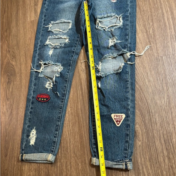 Articles Of Society Blue Distressed Jeans Patches 24 Womens cuffed - Picture 2 of 8